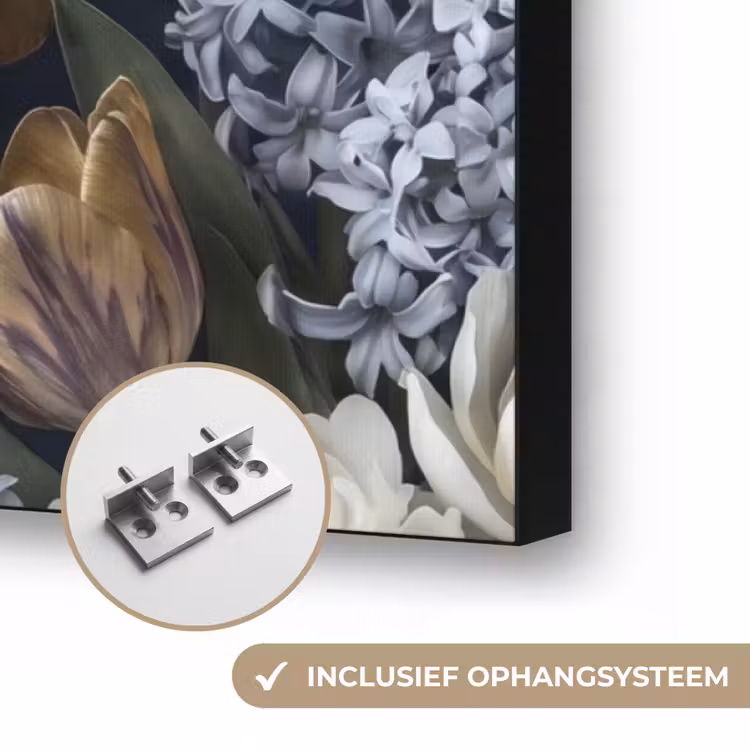 Bloemen - Donker - Elegant - Natuur - Wit Textielframe zwart klein -USP_ophangsysteemNL
