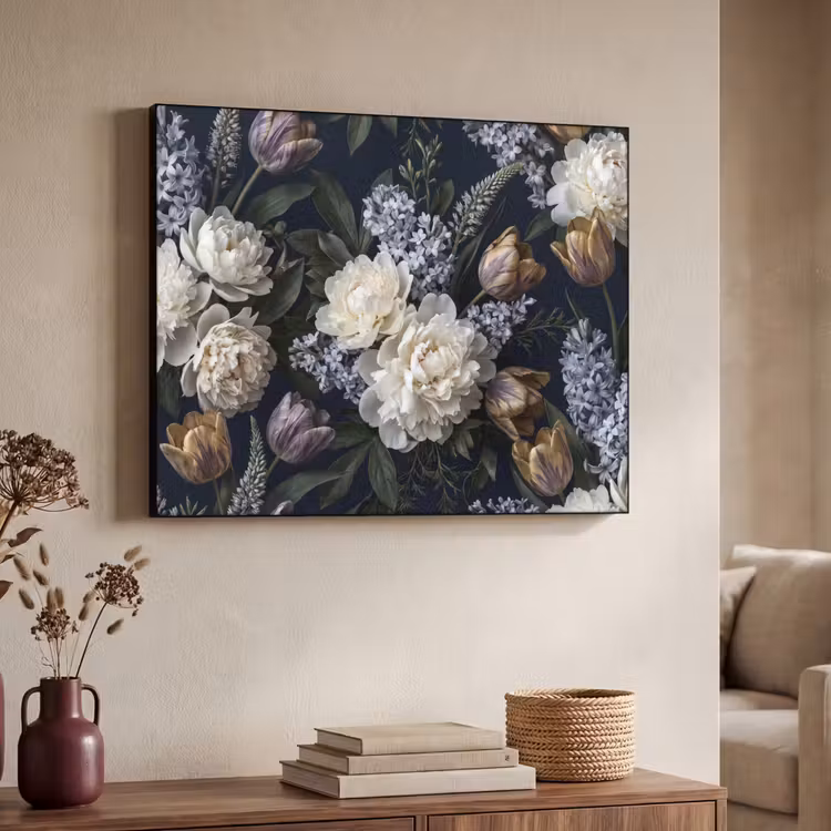 Bloemen - Donker - Elegant - Natuur - Wit Textielframe zwart klein -sfeer3