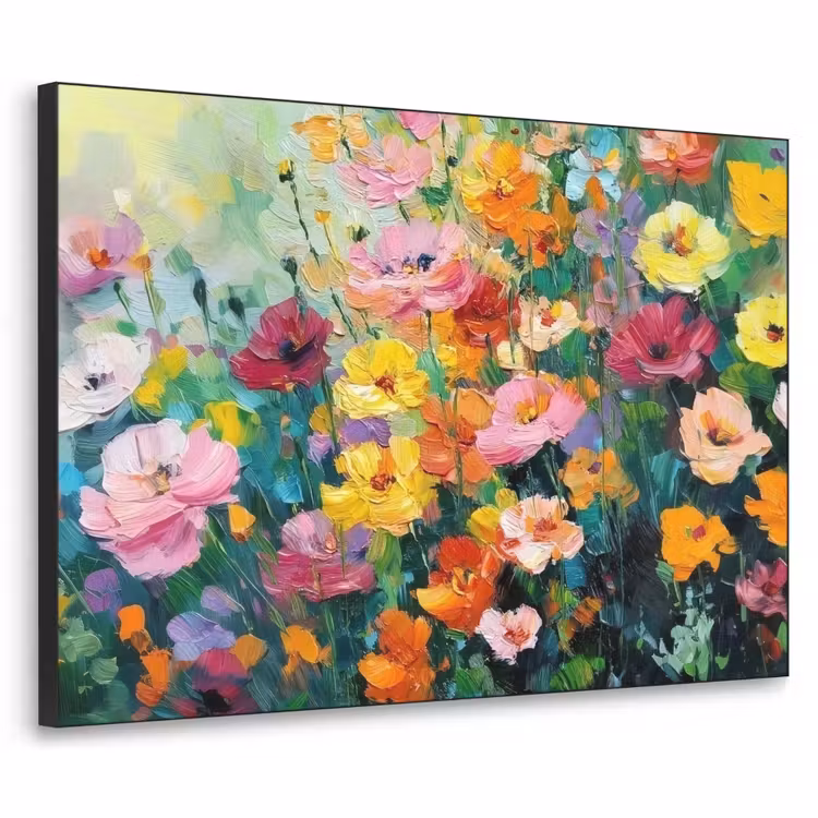 Bloemen explosie - Heldere kleuren - Vrolijk Textielframe - compleet frame klein -3d