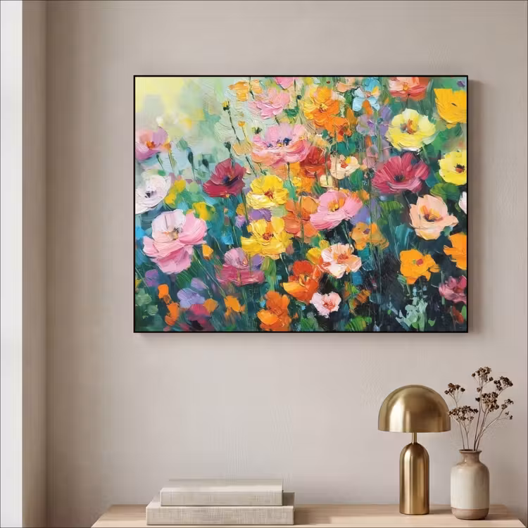 Bloemen explosie - Heldere kleuren - Vrolijk Textielframe - compleet frame klein -sfeer2