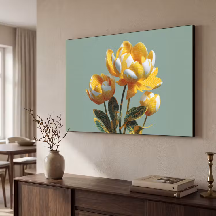 Bloemen - Geel - Bladeren - Structuur Textielframe - compleet frame klein -sfeer3
