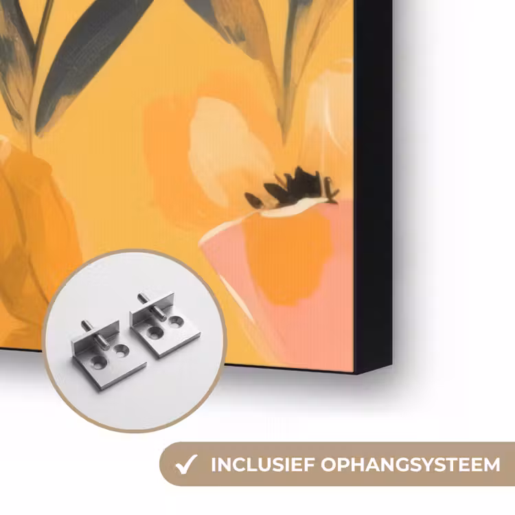 Bloemen - Geschilderd - Geel Textielframe zwart klein -USP_ophangsysteemNL
