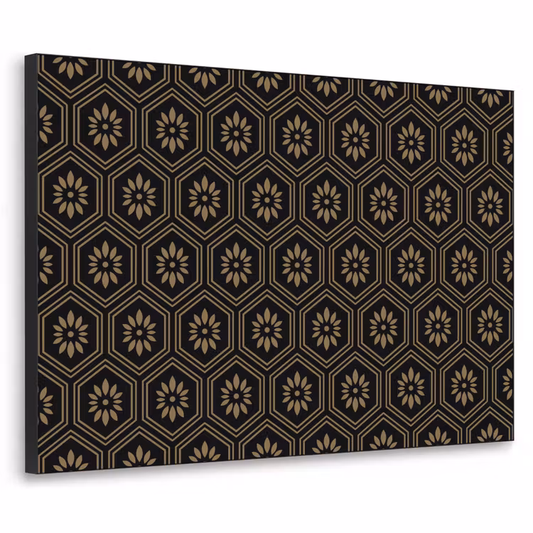 Bloemen - Goud - Hexagon Textielframe zwart klein 947 -3d