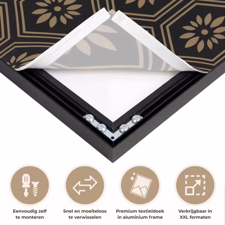Bloemen - Goud - Hexagon Textielframe zwart klein 947 -USP_closeupNL