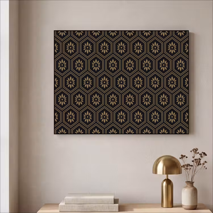 Bloemen - Goud - Hexagon Textielframe zwart klein 947 -sfeer2