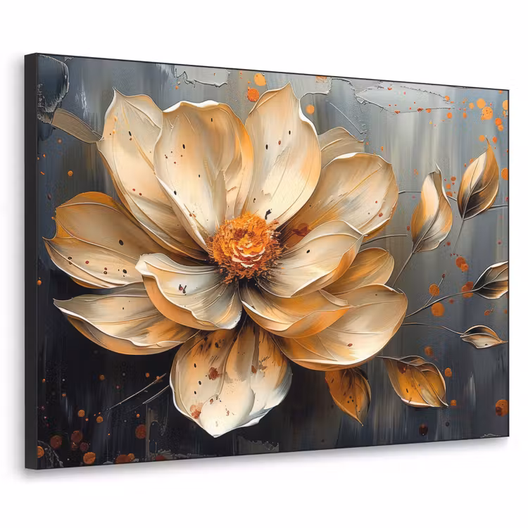Bloemen - Goud - Kunst - Zwart - Modern Textielframe zwart klein -3d