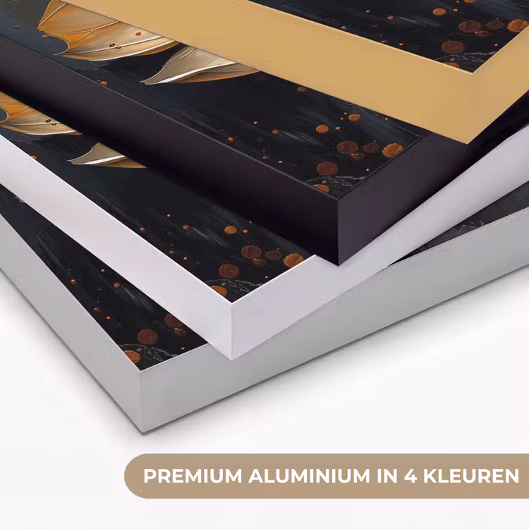 Bloemen - Goud - Kunst - Zwart - Modern Textielframe zwart klein -USP_kleurenNL