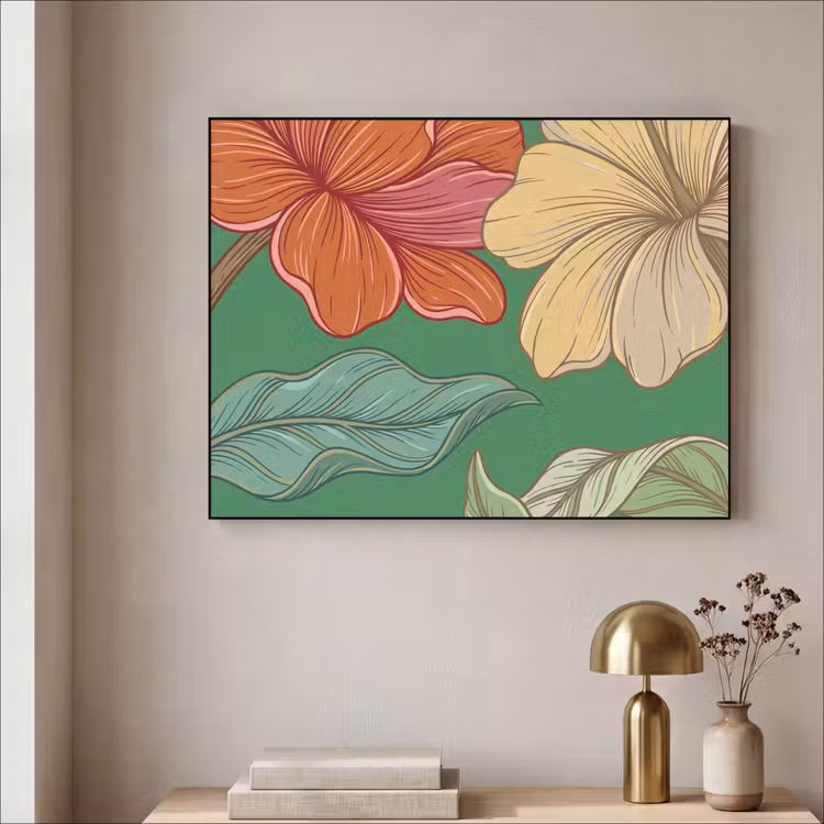 Art frame - Bloemen - Groen - Illustratie - Bloemen - Groen - Illustratie Textielframe zwart klein
