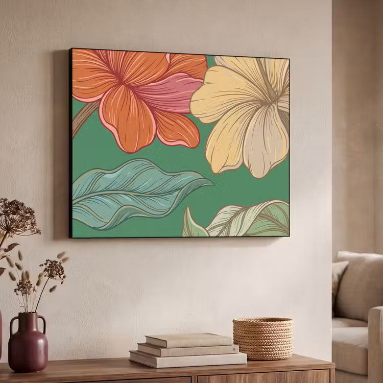 Art frame - Bloemen - Groen - Illustratie - Bloemen - Groen - Illustratie Textielframe zwart klein