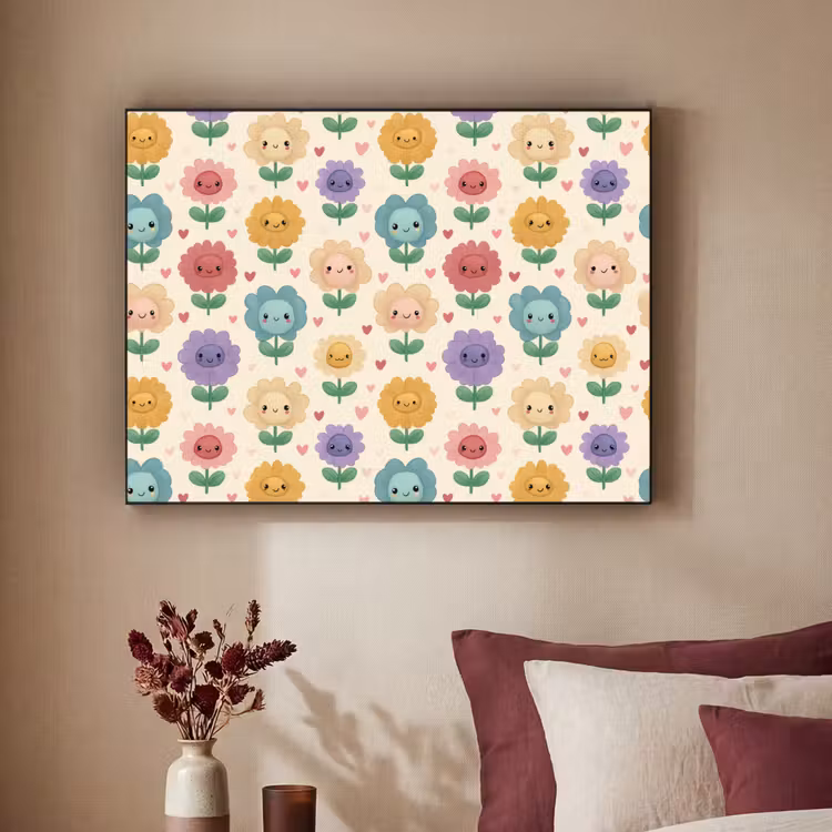 Bloemen - Hartjes - Kleurrijk Textielframe zwart klein 947 -sfeer1