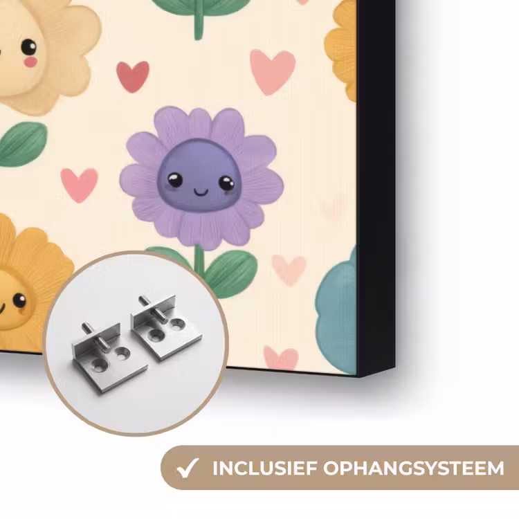 Bloemen - Hartjes - Kleurrijk Textielframe zwart klein 947 -USP_ophangsysteemNL