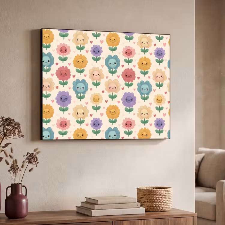 Bloemen - Hartjes - Kleurrijk Textielframe zwart klein 947 -sfeer3
