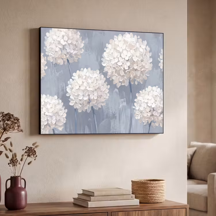 Bloemen - Illustratie - Blauw Textielframe zwart klein -sfeer3