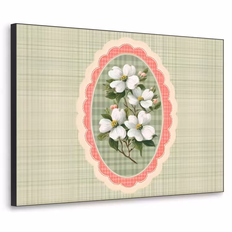 Bloemen - Illustratie - Geruit - Groen Textielframe zwart klein -3d