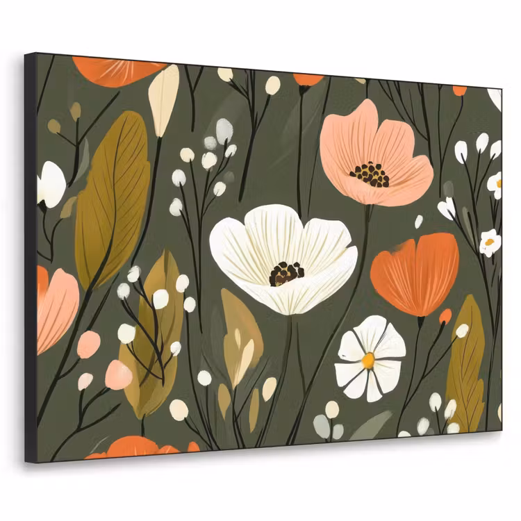 Bloemen - Illustratie - Groen Textielframe zwart klein -3d