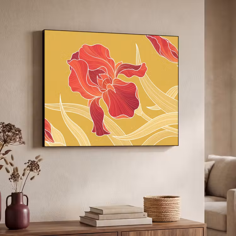 Art frame - Bloemen - Illustratie - Rood - Bloemen - Illustratie - Rood Textielframe zwart klein