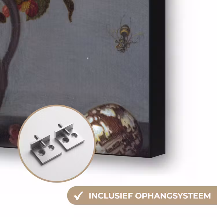 Bloemen in een vaas met schelpen en insecten - Balthasar van der Ast Textielframe zwart klein -USP_ophangsysteemNL
