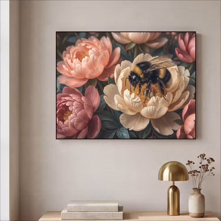 Bloemen - Insect - Natuur - Roze Textielframe zwart klein -sfeer2