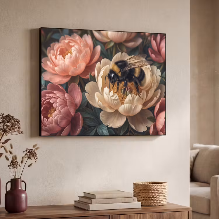 Bloemen - Insect - Natuur - Roze Textielframe zwart klein -sfeer3