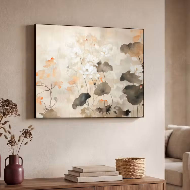 Bloemen - Japandi - Wabi sabi Textielframe zwart klein -sfeer3