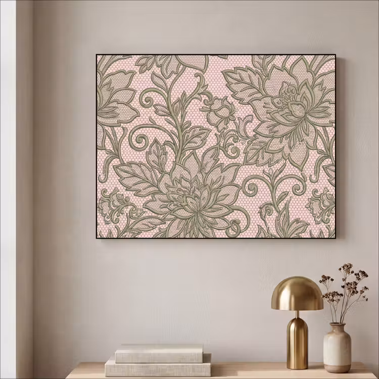 Bloemen - Kant - Patroon - Klassiek - Groen Textielframe zwart klein -sfeer2