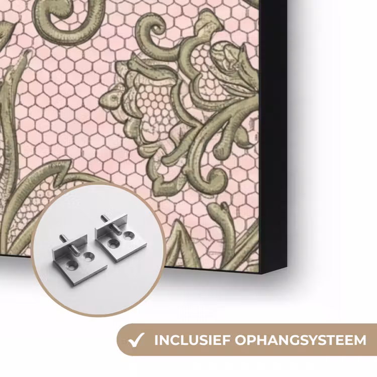 Bloemen - Kant - Patroon - Klassiek - Groen Textielframe zwart klein -USP_ophangsysteemNL