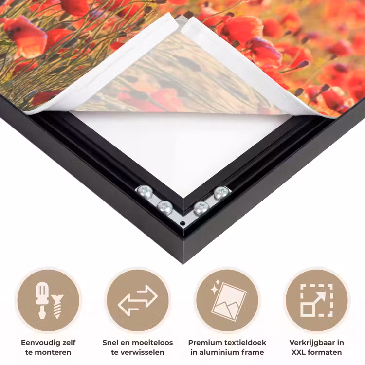 Bloemen - Klaprozen - Rood - Bloemenveld Textielframe zwart klein -USP_closeupNL