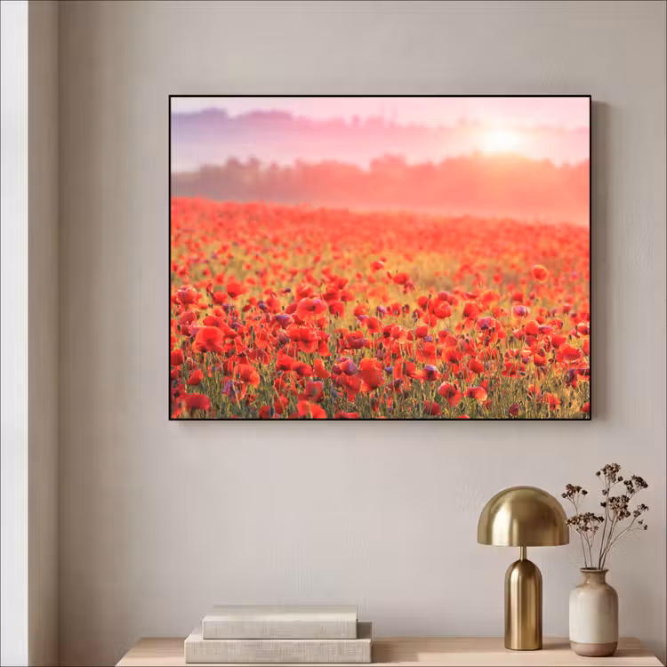 Bloemen - Klaprozen - Rood - Bloemenveld Textielframe zwart klein -sfeer2