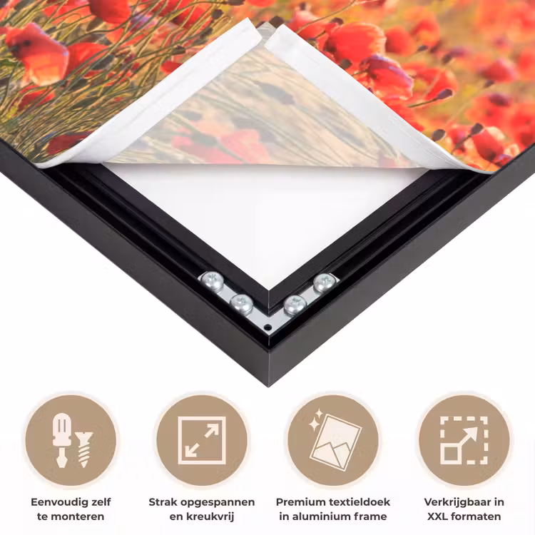 Bloemen - Klaprozen - Rood - Bloemenveld Textielframe zwart klein -USP_feed_closeupNL