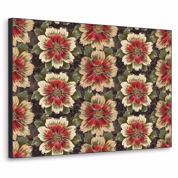 Bloemen - Klassiek - Patroon - Rood Textielframe zwart klein 947 -3d