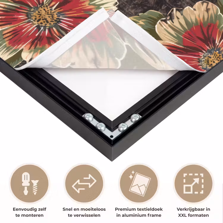 Bloemen - Klassiek - Patroon - Rood Textielframe zwart klein 947 -USP_closeupNL