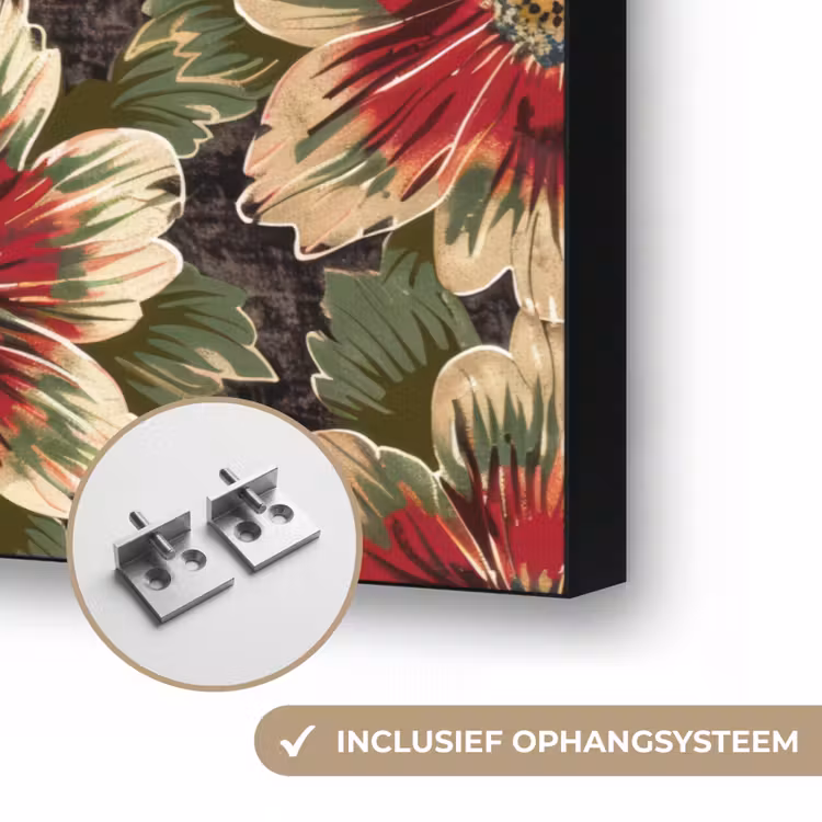 Bloemen - Klassiek - Patroon - Rood Textielframe zwart klein 947 -USP_ophangsysteemNL