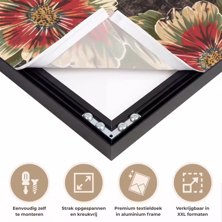 Bloemen - Klassiek - Patroon - Rood Textielframe zwart klein 947 -USP_feed_closeupNL