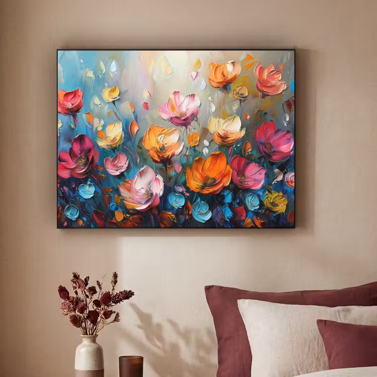 Bloemen - Kleurrijk - Abstract - Verf - Natuur Textielframe zwart klein -sfeer1