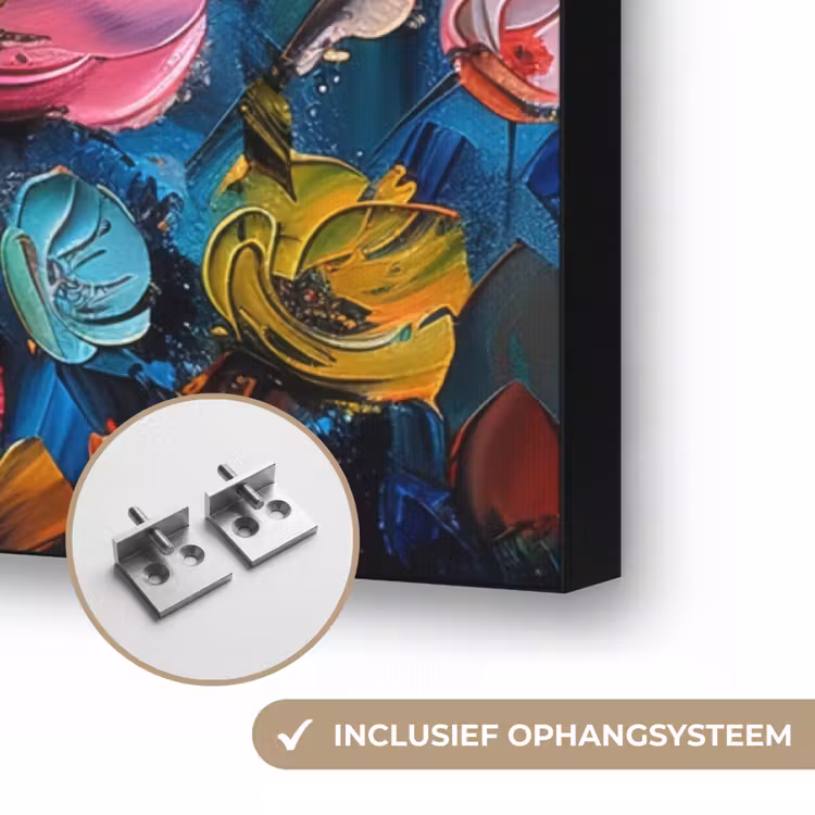 Bloemen - Kleurrijk - Abstract - Verf - Natuur Textielframe zwart klein -USP_ophangsysteemNL