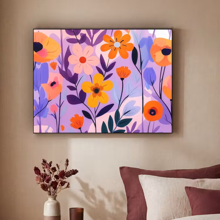Bloemen - Kleurrijk - Bladeren Textielframe zwart klein -sfeer1