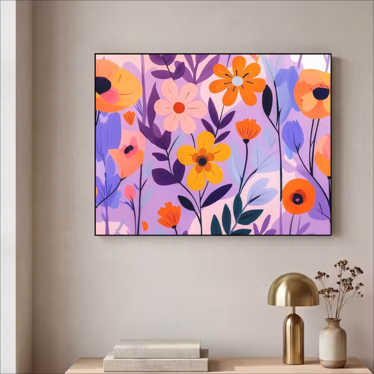 Bloemen - Kleurrijk - Bladeren Textielframe zwart klein -sfeer2