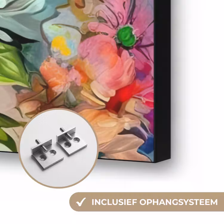 Bloemen - Kleurrijk - Kunst - Olieverf Textielframe zwart klein -USP_ophangsysteemNL