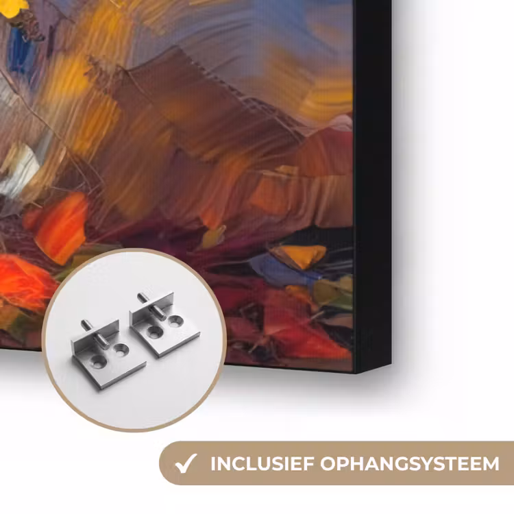 Bloemen - Kleurrijk - Olieverf - Bloempot Textielframe zwart klein -USP_ophangsysteemNL