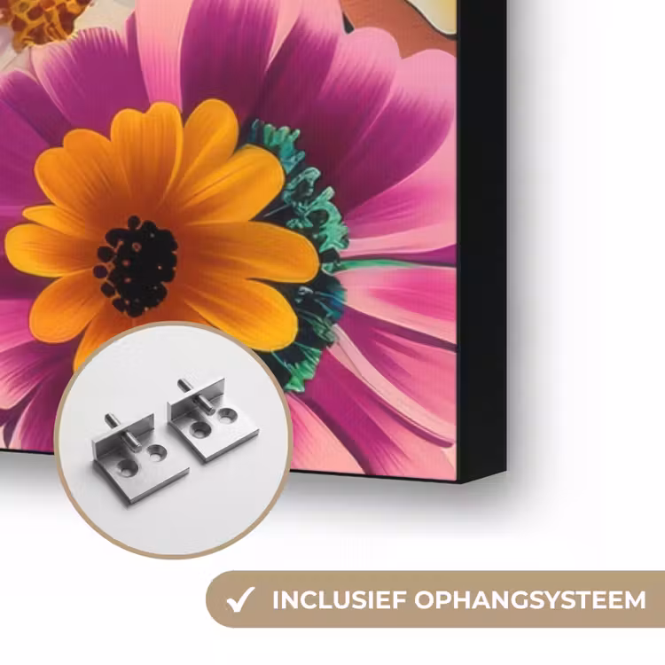 Bloemen - Kleurrijk - Roze Textielframe zwart klein -USP_ophangsysteemNL