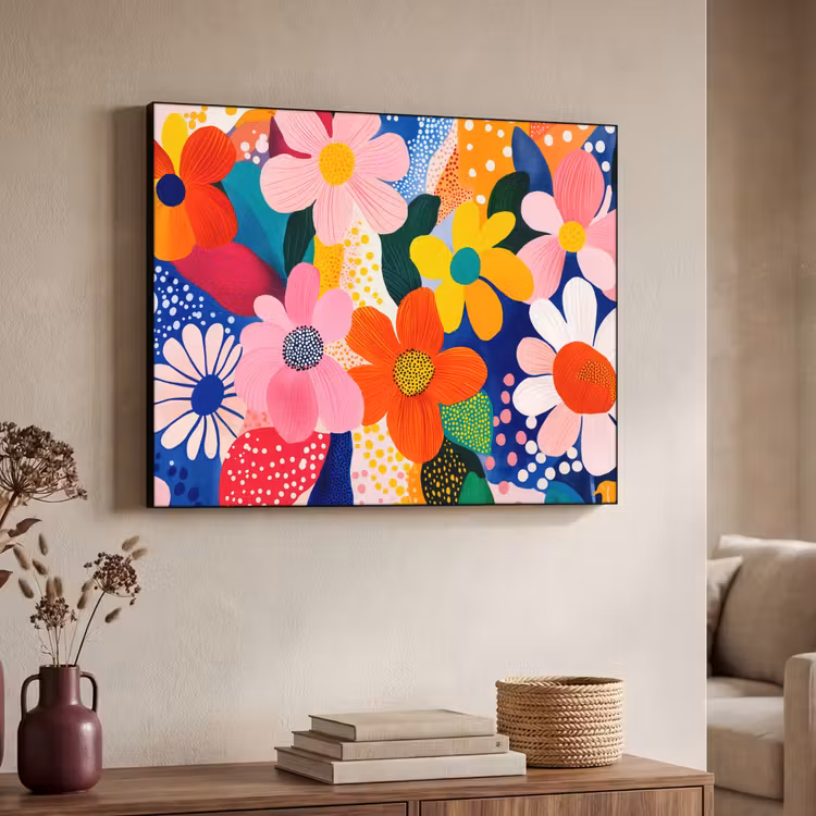 Bloemen - Kleurrijk - Stippen Textielframe zwart klein -sfeer3