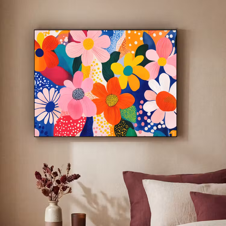 Bloemen - Kleurrijk - Stippen Textielframe zwart klein -sfeer1