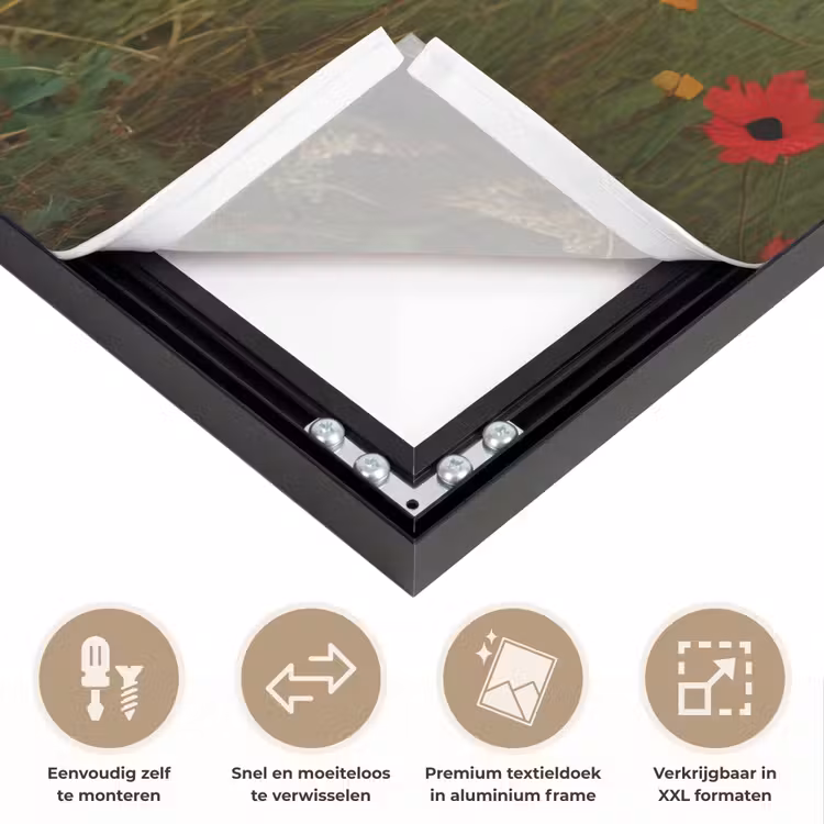 Bloemen - Krukje - Gieter - Veld Textielframe zwart klein -USP_closeupNL