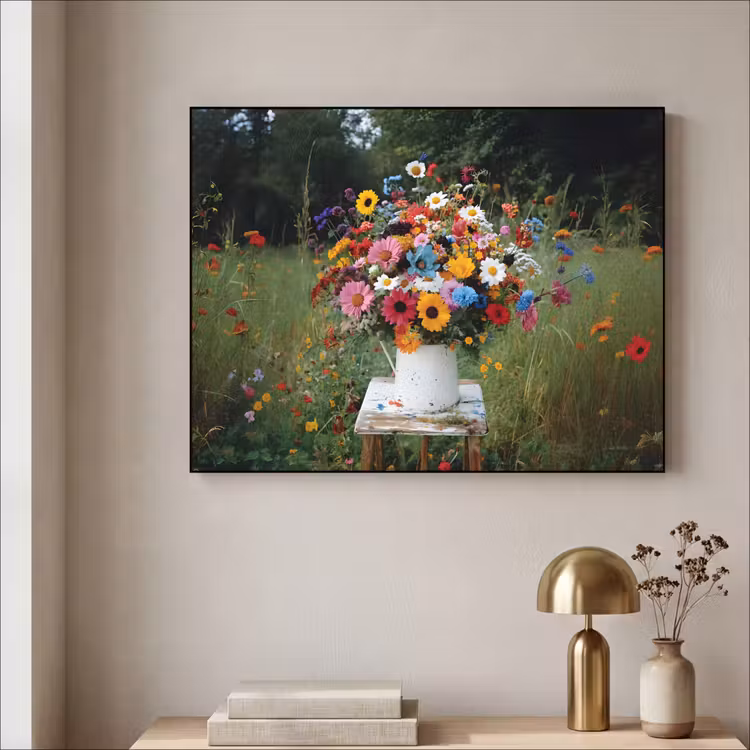 Bloemen - Krukje - Gieter - Veld Textielframe zwart klein -sfeer2