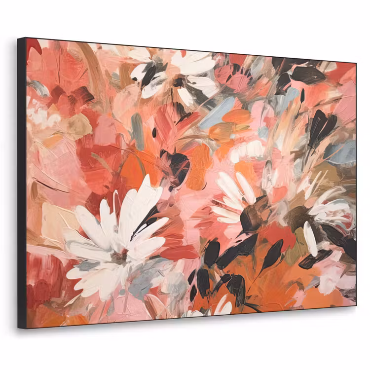 Bloemen - Kunst - Abstract - Verf Textielframe zwart klein -3d