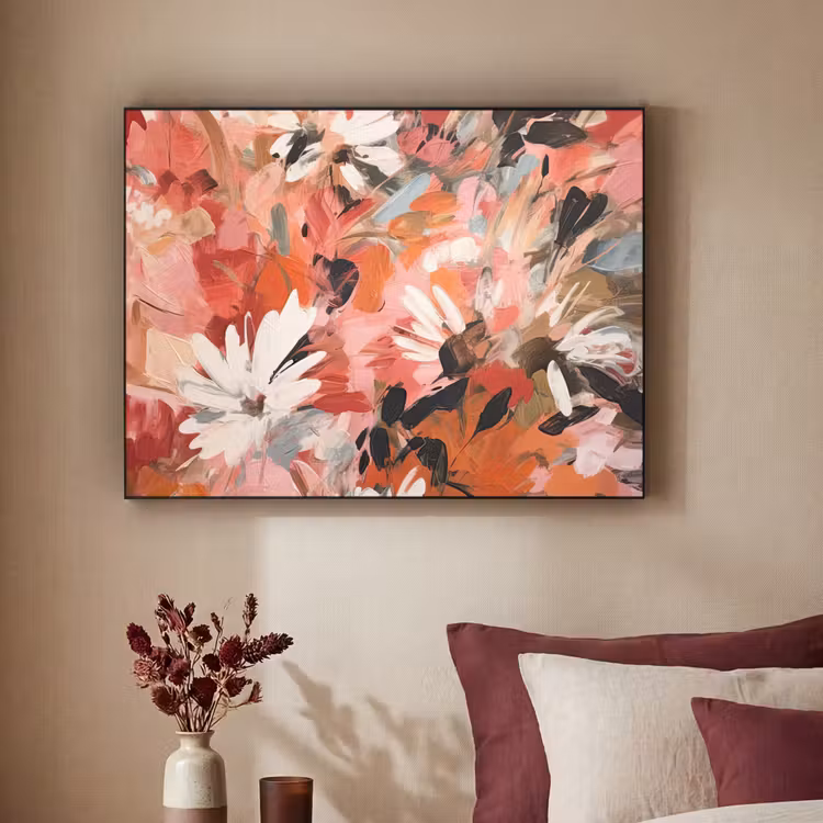 Bloemen - Kunst - Abstract - Verf Textielframe zwart klein -sfeer1