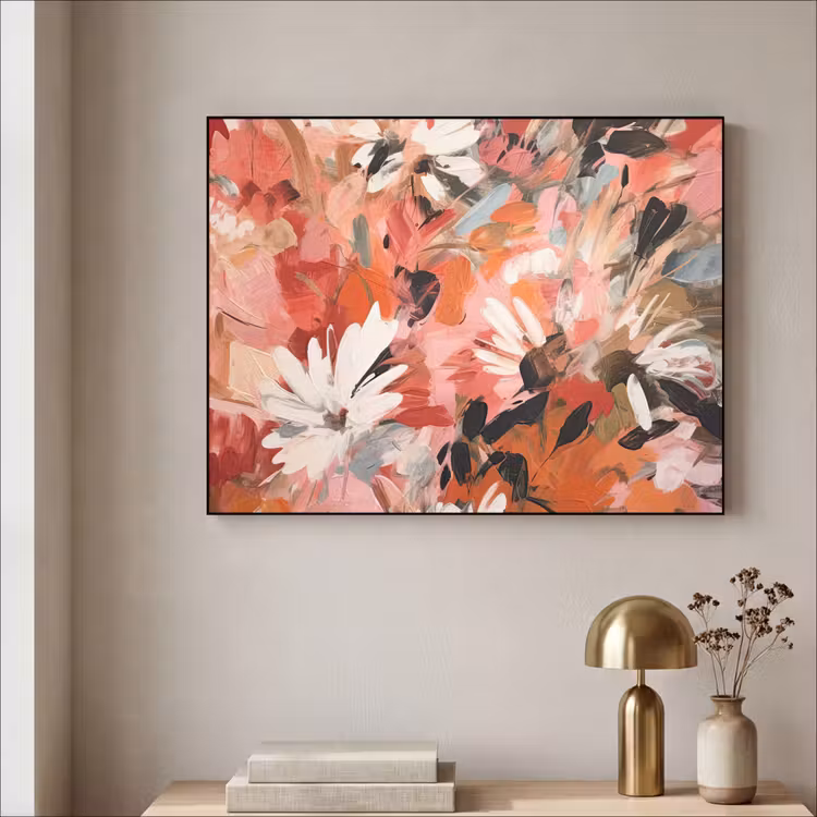 Bloemen - Kunst - Abstract - Verf Textielframe zwart klein -sfeer2