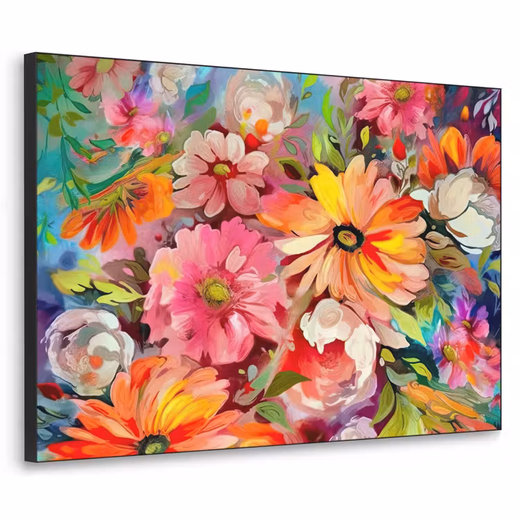 Bloemen - Kunst - Schilderij - Botanisch Textielframe zwart klein -3d