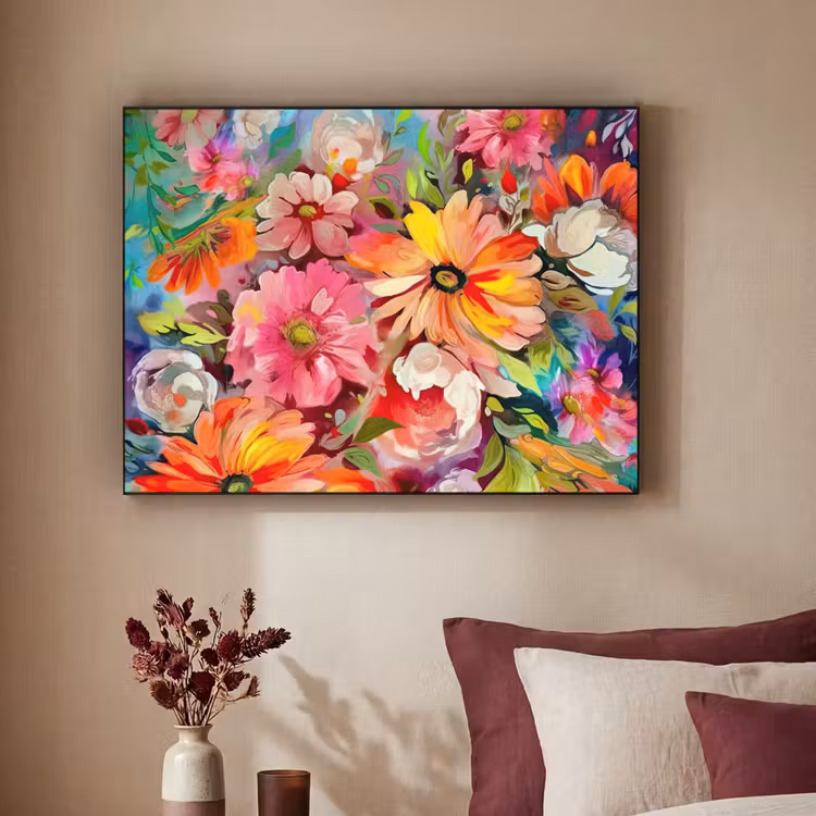 Bloemen - Kunst - Schilderij - Botanisch Textielframe zwart klein -sfeer1