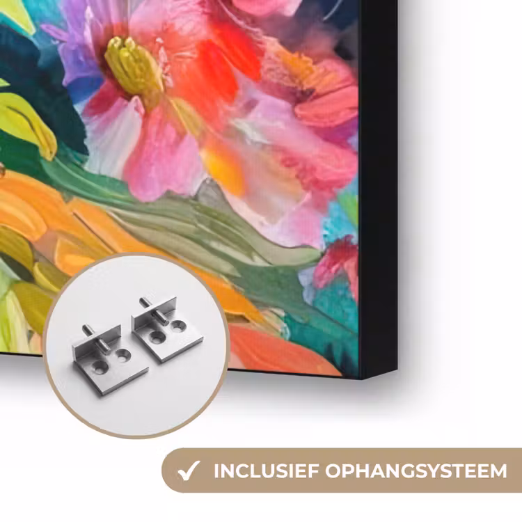 Bloemen - Kunst - Schilderij - Botanisch Textielframe zwart klein -USP_ophangsysteemNL